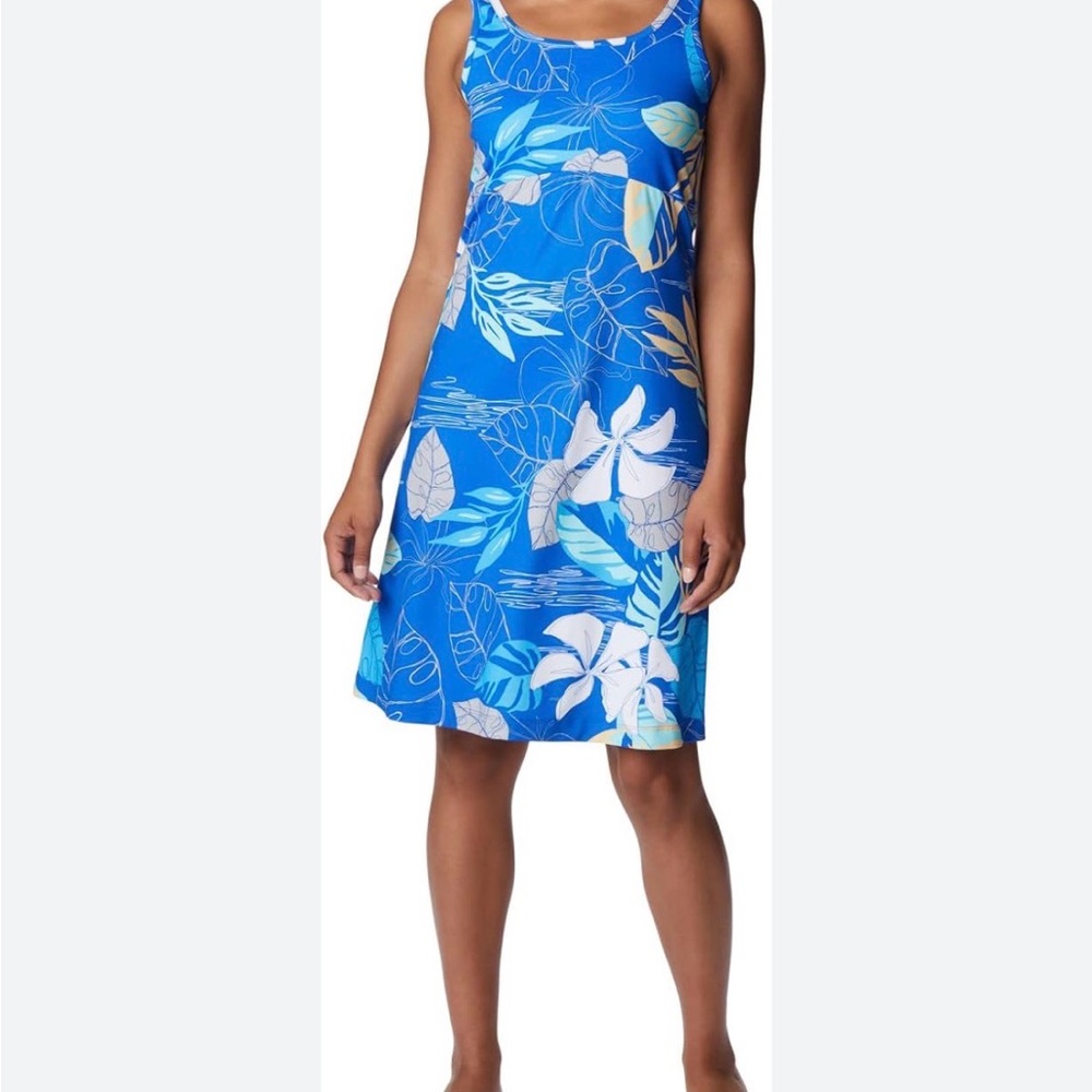 Columbia Blue Floral Sleeveless Swim Dress